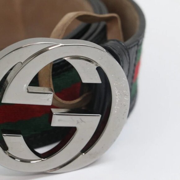 Gucci 114984 Web Green Red Canvas Leather Interlocking G Buckle Belt 90 / 36 - Picture 6 of 8